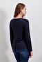 Women's Clothing Navy Blue Casual Style Basic Square Neck Long Sleeve Blouse - 5