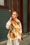Petra Brush Paint Pattern Shawl - Mustard - 3