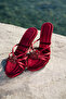 Women's Burgundy Satin Heel Slippers