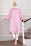 Self Sequined Lace-Up Long Shirt Tunic Pink - 4