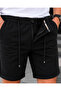 Men's Diagonal Fabric Pocketed Lace-Up Double Leg Buttoned Zippered Shorts - Black - 4