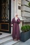 Women's Ribbon Stone Detail Waist Tie Ruffled Sleeves Tulle Long Abaya Plum - 2