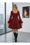 Women's Long Sleeve Square Heart Neck Mini Modal Dress - 6