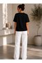 Set of 3 Women's Black-White-Khaki Basic T-Shirts - Crew Neck Cotton T-Shirt - 3