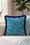 Exotic Bird Botanical Fringe Pillowcase - Tropical Garden Green Navy Blue Tassel Throw Pillow Cover - 4