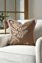 Botanical Leaf Design Fringed Pillowcase - Branch Figured Tan Cream Mink Tassel Throw Pillow Cover