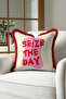 Pop Art Typographic Fringed Pillowcase - Energetic Lettering Cream Burgundy Red Tasseled Throw Pillow Cover - 3