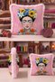 Women's Portrait Floral Artistic Fringed Pillowcase - Ethnic Figure Pink Cream Tassel Throw Pillow Cover - 5
