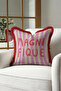 Striped Typographic Stylish Fringed Pillowcase - Retro Slogan Bohemian Cream Burgundy Tassel Throw Pillow Cover