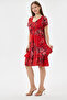 Red Italian Floral Patterned Lined Short Dress 38 - 42 Size - 2