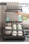 2-Tier Dish Drying Rack, Space Saving Dish Drying Stand for Kitchen Counter, Stainless Steel Dish Drainer with Cups Holder for Dishes, Knives, Spoons, Forks - 7