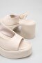 Women's Beige Thick-Heeled Sandals with Open Back, Casual Shoes - 3