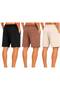 Men's 3-Piece Shorts Set Black Brown Ecru Regular Fit Cotton Shorts with Back Pockets - 2