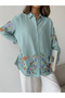 Women's Oversize Shirt with Embroidered Front and Sleeves, Beaded Work - 3