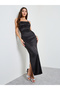 Black Strappy Neck Satin Maxi Dress