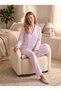 New Season Women's Lilac Shirt Collar Striped Design Buttoned Long Sleeve 100% Cotton Pajama Set - 4