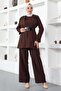 Lace Detailed Jumpsuit Set Brown 19003