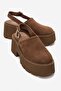 Caldris Tan Suede Genuine Leather Closed-Front Thick-Soled Women's Sandals