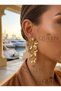 Luxury Design Gold Gold Tarnish-Resistant Steel Three Flower Dangle Earrings Vintage Textured Women's Earring