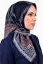وشاح قطني مزخرف بنقشة زهور المنك باللون الأزرق الداكن