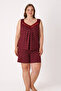 Burgundy Patterned Lace Detailed Lycra Sleeveless Top and Bottom Nightgown Set - 2