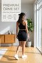 Sports Set Women's Knitted Black Premium Cotton High Waist Gathering Leggings Biker Shorts Crop Top 3-Piece Set - 5
