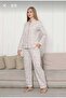 Shirt Collar Front Buttoned Lycra Viscose Long Sleeve Women's Pajama Set 2868 - 3