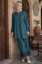 - Teal Embroidered Tunic & Wide-Leg Pants Co ord Set