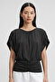 Terto Ultra Light Soft Textured Waist-Hugging Gathered Hem with Drop Buttons Stylish Top & Women's Blouse - Black