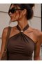Women's Bluz with Metal Collar Detail and Tie-Up Fastening - 2