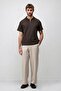 Coffee Textured Knitted Polo Collar Men's T-Shirt - 4
