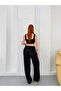 Women's Black Studded Detailed Double-Breasted Belted Modal Trousers Frv0208 - 5