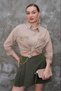 Women's Beige Guipure Detailed Double Pocket Linen Shirt Pc028 - 2