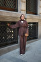 Women's Double Pocket V-Neck Buttoned Waist Tie Suit Brown - 4