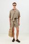 Natur Linen Blend Striped Pleated Shorts - 3
