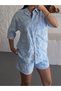 Women's Embroidered Striped Shirt and Shorts Set - 2