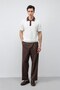 White Cotton Textured Polo Collar Knitwear - 8