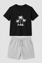 Palm Tree Printed Children's Summer Quality T-Shirt and Capri Set - 3