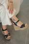 Pound Women's Leather Wedge Heeled Sandals Black - 4