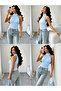 Baby Blue Polka Dot Halter Neck Gathered Draped Stylish Cropped Blouse - 4