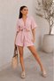 Women's Shorts and Top Set Summer Seersucker Short Sleeve Loose Fit Tie Top Elastic Waist Lace-Up Shorts - 2