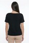 Women's Floral Appliqued Shoulders Button Detailed Sleeves Slit Large Size Lycra Blouse - 4