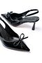 Zri̇n-4500 Black Patent Leather Daily Open Back Bow Heeled Shoes 9 cm - 6