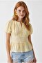 4895 Women's Transparent Embroidered Floral Patterned Balloon Sleeve Blouse Yellow