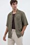 Khaki Linen Blend Embroidered Men's Shirt