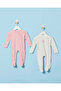 Baby White And Pink Jacquard 2 Pieces Sleepsuit Set