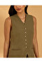 Women Olive Linen Waistcoat - 4