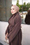 Brown Slit Long Tunic with Shawl Detail - 4