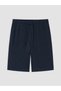 Vizyon New Season Navy Blue Elastic Waist Linen Blend Women's Shorts - 5