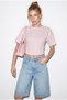 Women's Candy Pink Crew Neck Corsage Crop Blouse with Stitching Detail Öb261040 60286436
